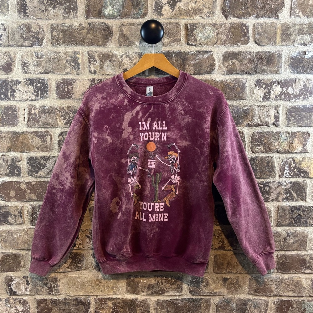 Tyler Childers All Your’n Bleach disressed Burgundy Crewneck Sweatshirt Womens S